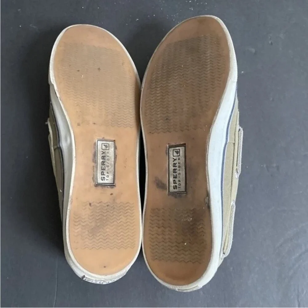 Sperry Top-Sider Womens 8M Lace Up Canvas Boat Deck Shoes Khaki Sneaker 2/eye